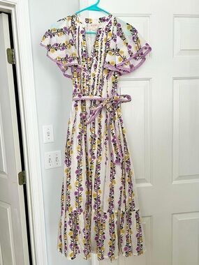 Beyond by Vera Floral Maxi Dress in White with Purple & Yellow Print